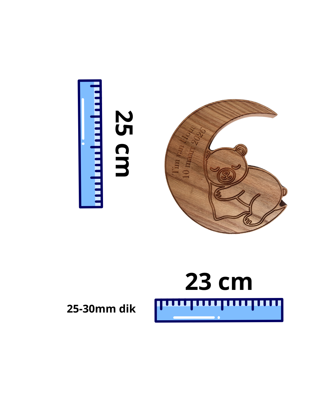 Gepersonaliseerde eikenhouten maan met beer