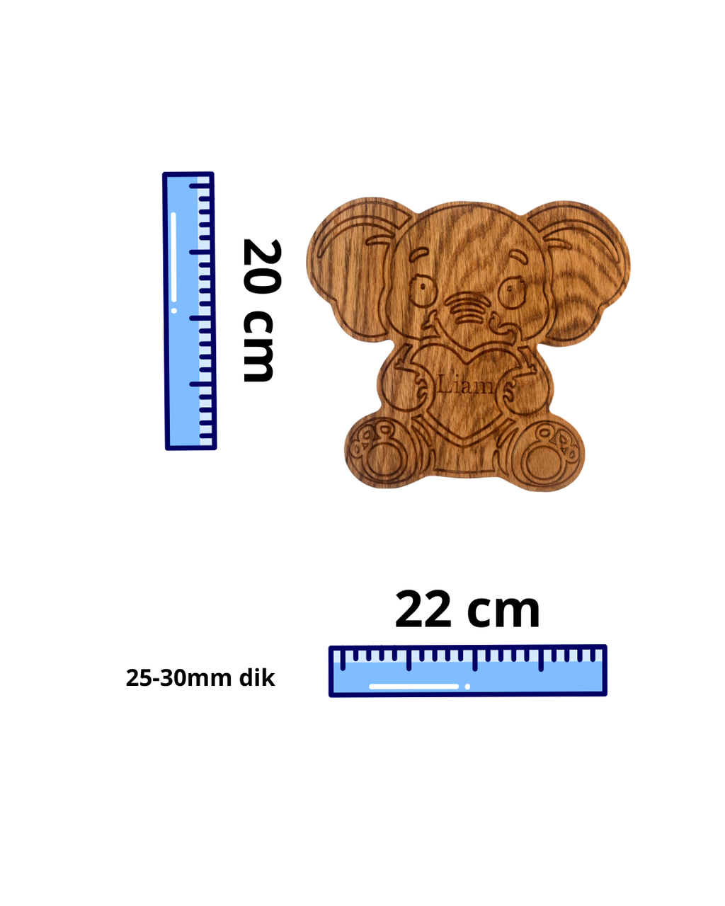 Gepersonaliseerde eikenhouten olifant