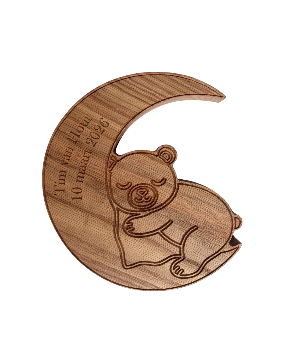 Gepersonaliseerde eikenhouten maan met beer