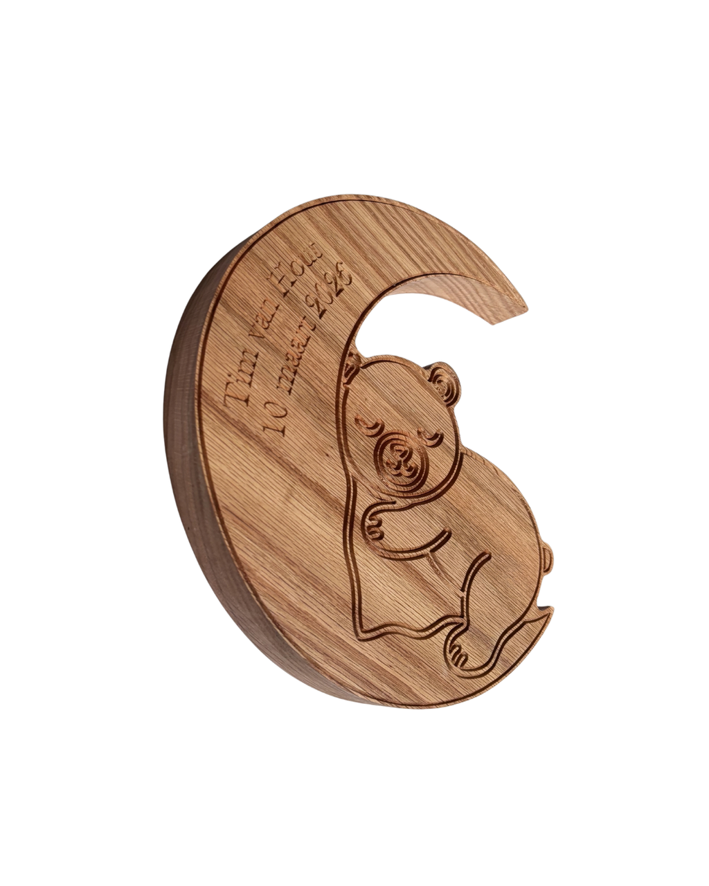 Gepersonaliseerde eikenhouten maan met beer