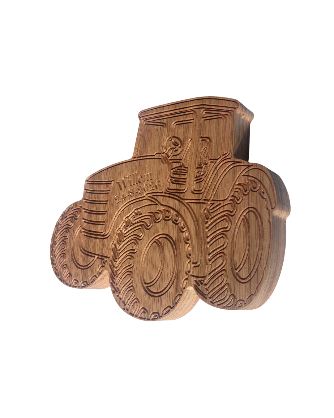 Gepersonaliseerde eikenhouten tractor