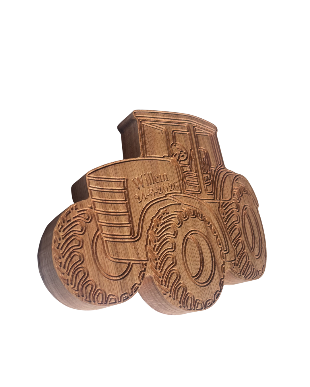 Gepersonaliseerde eikenhouten tractor